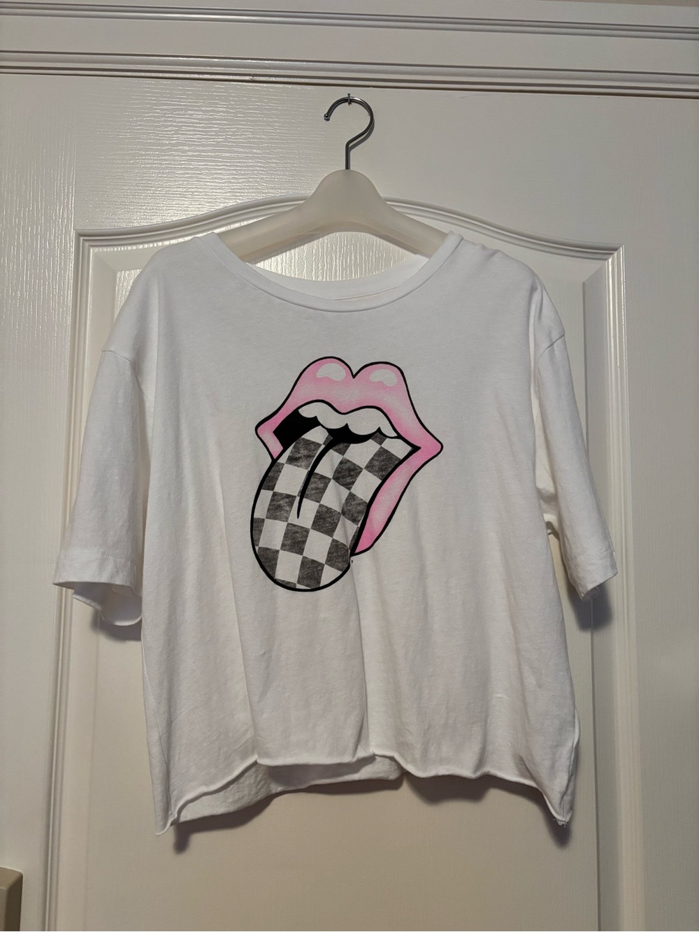 The Rolling Stones White Graphic Tee with Checkerboard Tongue
